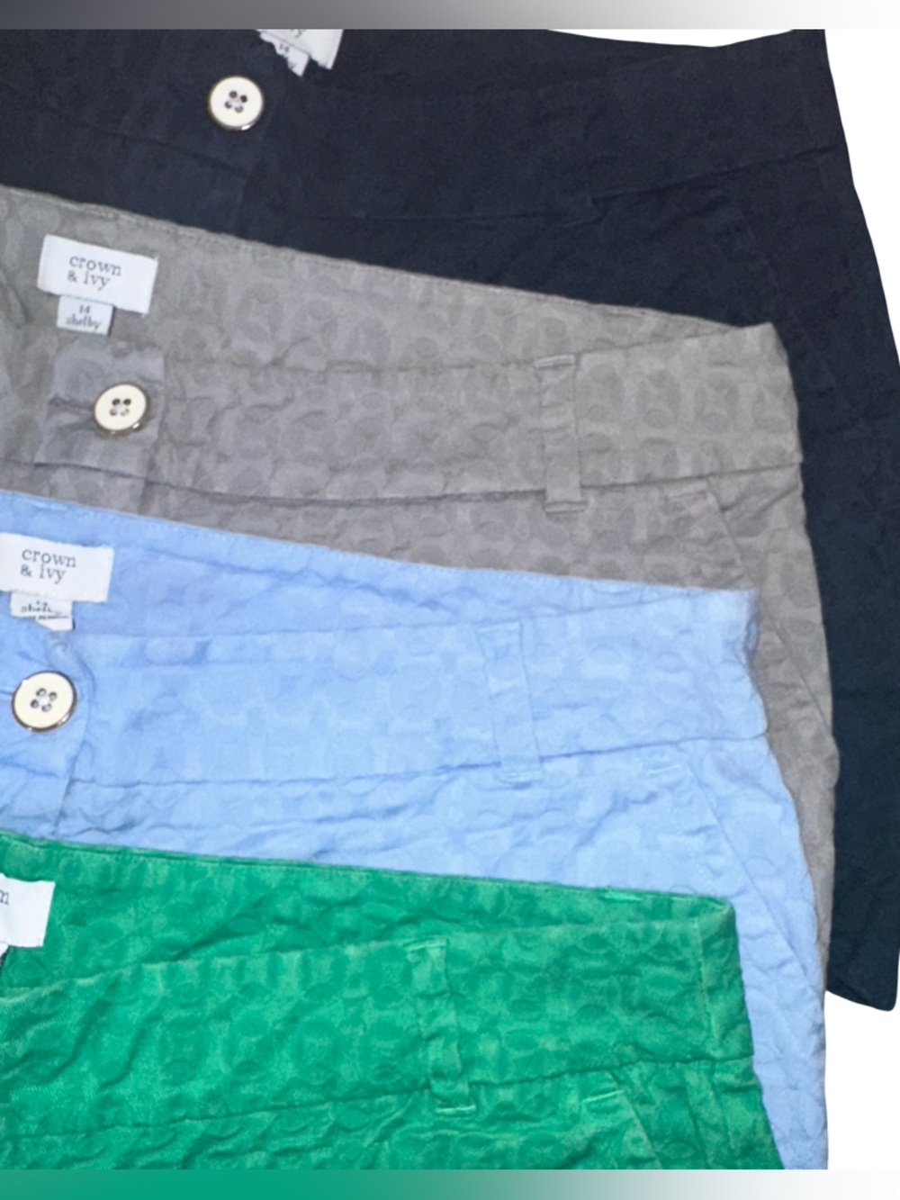 4 PACK Crown & Ivy "Shelby" Scalloped Shorts Size 14 Navy, blue, grey & green - Picture 2 of 11